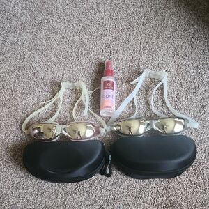 Color Lens Swim Goggles with Cases 2 Sets & Fog Gone Spray 2oz Unisex Men Women